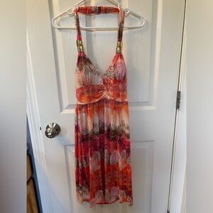 Small Halter Top Silky Dress in brown pink and orange